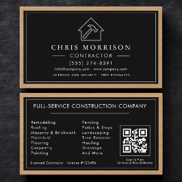 Tarjeta De Visita Black Silver Wood Construction Contractor QR Code