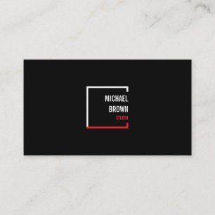 Tarjeta De Visita Black Simple Square Red Box Modern