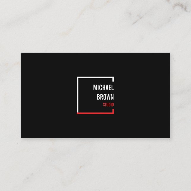 Tarjeta De Visita Black Simple Square Red Box Modern (Anverso)