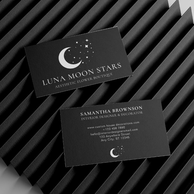 Tarjeta De Visita Black Simple Standard Basic Moon Luna Stars (Black Simple Standard Basic Moon Luna Stars Business Card)