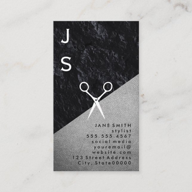 Tarjeta De Visita Black Slate / Leather / Hair Stylist (Anverso)