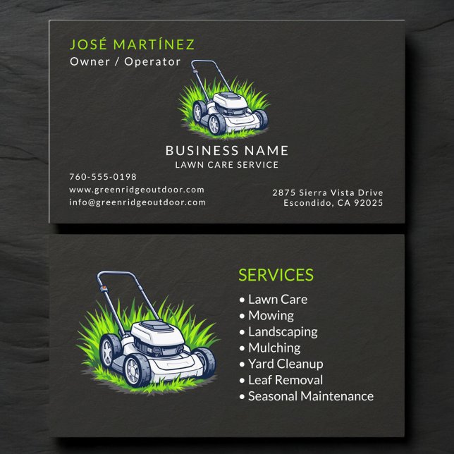 Tarjeta De Visita Black Slate Stone Green Lawn Care Service (Subido por el creador)
