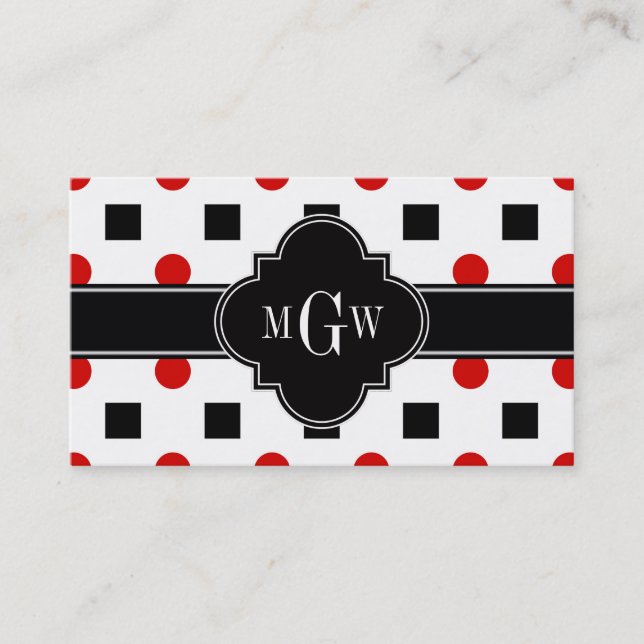 Tarjeta De Visita Black Squares puntos rojos Black Quatrefoil 3 Mono (Anverso)