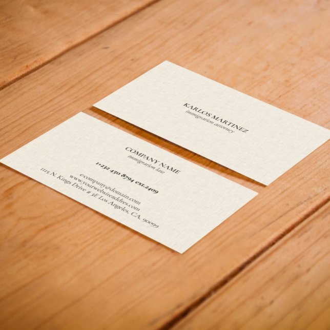 Tarjeta De Visita Black Text On Beige Linen Immigration Attorney (Subido por el creador)