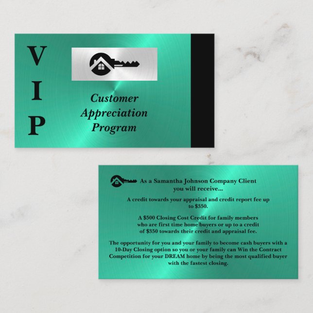 Tarjeta De Visita Black & Turquoise VIP Customer Appreciation  (Anverso / Reverso)