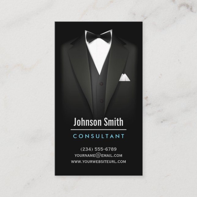 Tarjeta De Visita Black Tuxedo Businessman Suite - Mod Simple Stylis (Anverso)