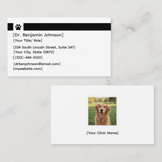 Tarjeta De Visita Black Veterinarian Business Card | Clinic Photo (Anverso / Reverso)