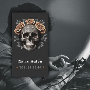 Tarjeta De Visita Black Vintage Retro Moderno Tattoo Artill Skull