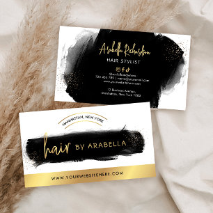 Tarjeta De Visita Black Watercolor Gold Hairdresser Hair Salon
