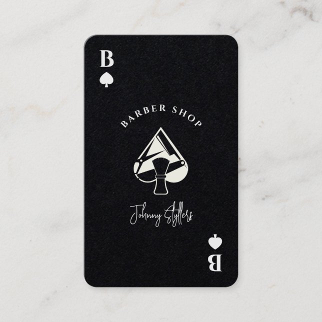 Tarjeta De Visita Black white Ace of spades barber shop (Anverso)