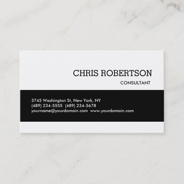 Tarjeta De Visita Black White Classical Plain Standard Business Card (Anverso)