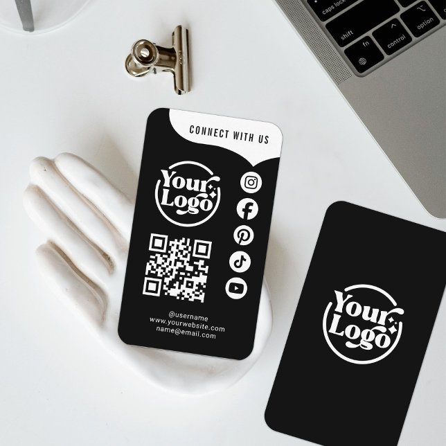 Tarjeta De Visita Black White Connect Con El Código QR De Los Ee.Uu. (Subido por el creador)
