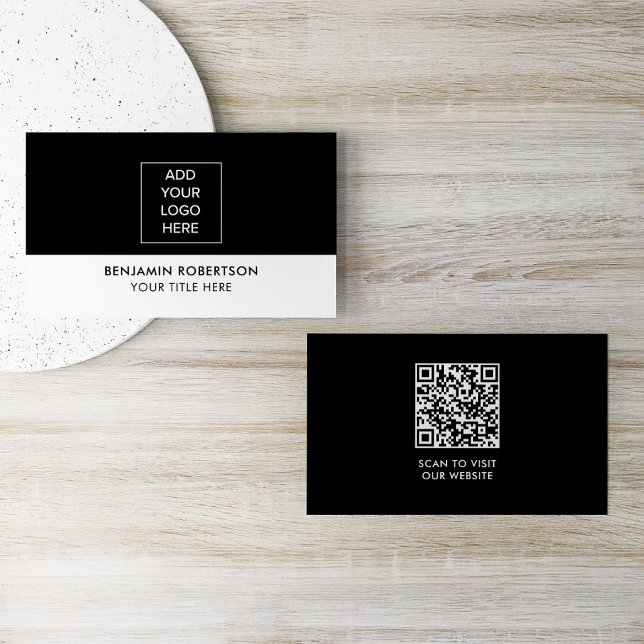 Tarjeta De Visita Black White Custom Logo QR Code Modern Simple (Subido por el creador)