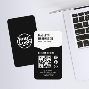 Tarjeta De Visita Black White Digital Connect QR Code Medios sociale