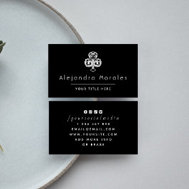 Tarjeta De Visita Black & White Elegant Club Clover Logo Casino Guay