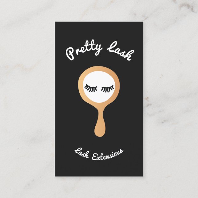 Tarjeta De Visita Black White EyeLash Lash Extensiones Gold Mirror (Anverso)