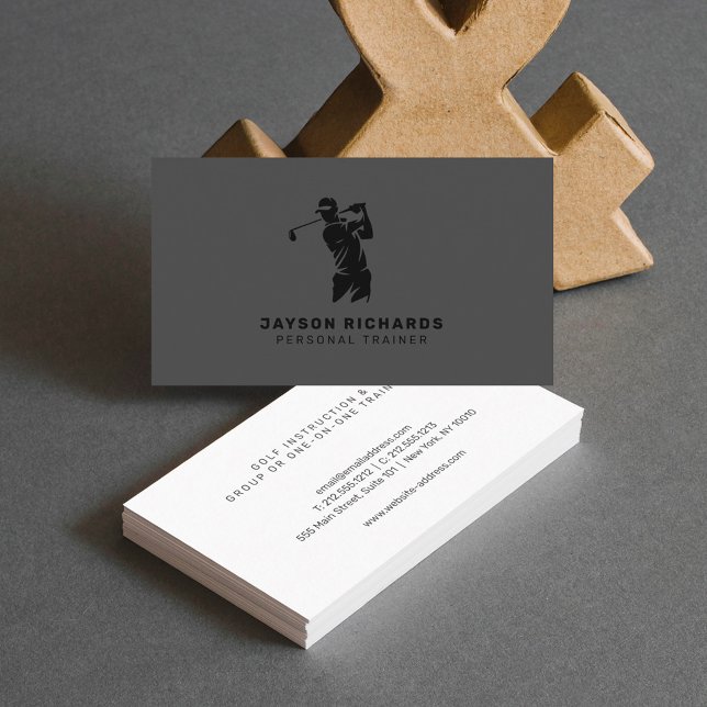 Tarjeta De Visita Black White Gray Personal Trainer Golf Coaching (Subido por el creador)