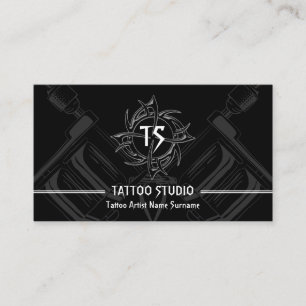 Tarjeta De Visita Black White Minimal Modern Tattoo Studio