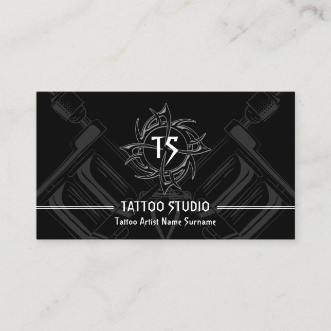 Tarjeta De Visita Black White Minimal Modern Tattoo Studio (Anverso)
