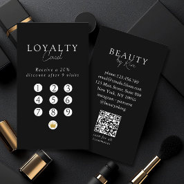 Tarjeta De Visita Black & White Minimal Salon QR Code Loyalty