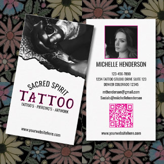 Tarjeta De Visita Black & White Modern 2 Photo QR Code Tattooist