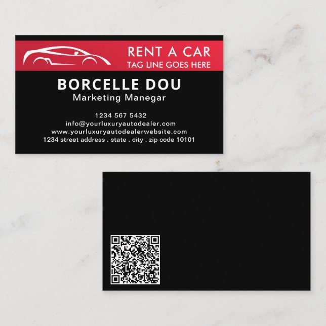 Tarjeta De Visita Black White Modern Car Rent Business Card (Anverso / Reverso)