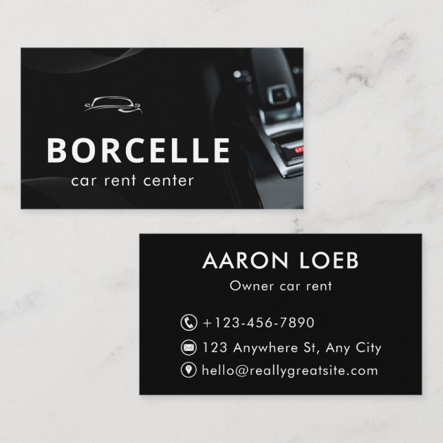 Tarjeta De Visita Black White Modern Car Rent Business Card (Anverso / Reverso)