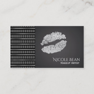 Tarjeta De Visita Black & White Modern Faux Silver Lips Beauty