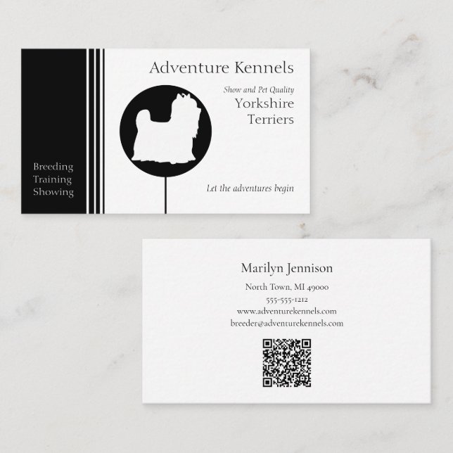 Tarjeta De Visita Black White Modern Yorkshire Terrier Silhouette (Anverso / Reverso)