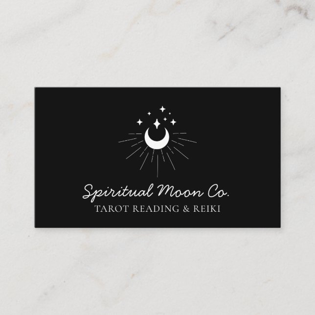Tarjeta De Visita Black White Moon Stars Spiritual Reiki (Anverso)