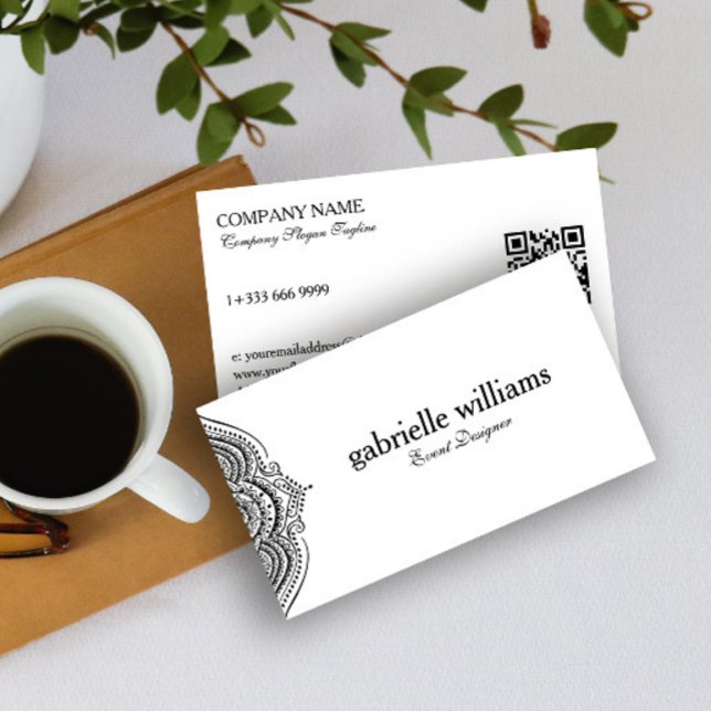 Tarjeta De Visita Black White Paisley Mandala QR Code (Subido por el creador)