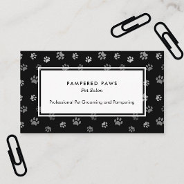 Tarjeta De Visita Black White Paw Imprime Salón de Mascotas Profesio