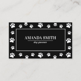 Tarjeta De Visita Black & White Paw Prints Dog Groomer Business Card