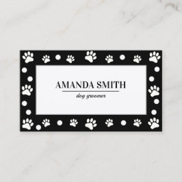Tarjeta De Visita Black & White Polka Dots Paw Prints Business Card
