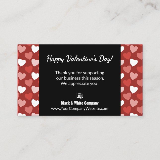 Tarjeta De Visita Black White Red Hearts Valentine's Day Thank You (Anverso)