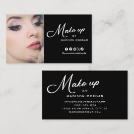 Tarjeta De Visita Black & White Retro Script Photo Makeup