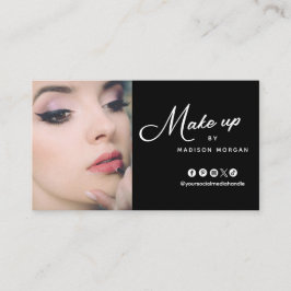 Tarjeta De Visita Black & White Retro Script Photo Makeup