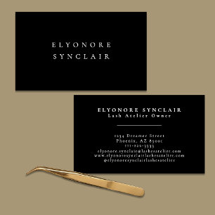 Tarjeta De Visita Black White Script Lashes Studio