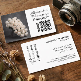 Tarjeta De Visita Black White Script Photo Photographer Business