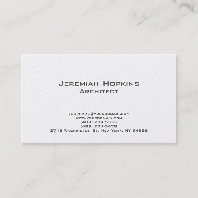Tarjeta De Visita Black White Simple Plain Architect Premium Pearl (Anverso)