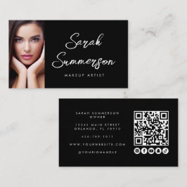 Tarjeta De Visita Black White Social Media QR Photo Makeup