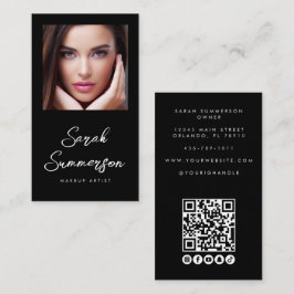 Tarjeta De Visita Black White Social Media QR Photo Makeup