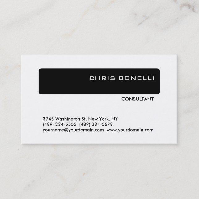 Tarjeta De Visita Black White Trendy Moderne Consultant Card Busines (Anverso)