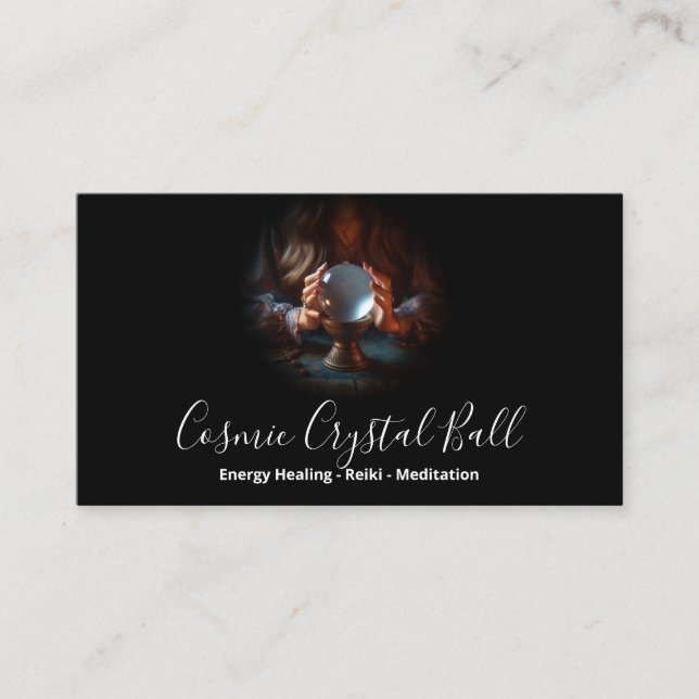Tarjeta De Visita Black Woman Crystal ball Energy Reiki Meditación (Anverso)