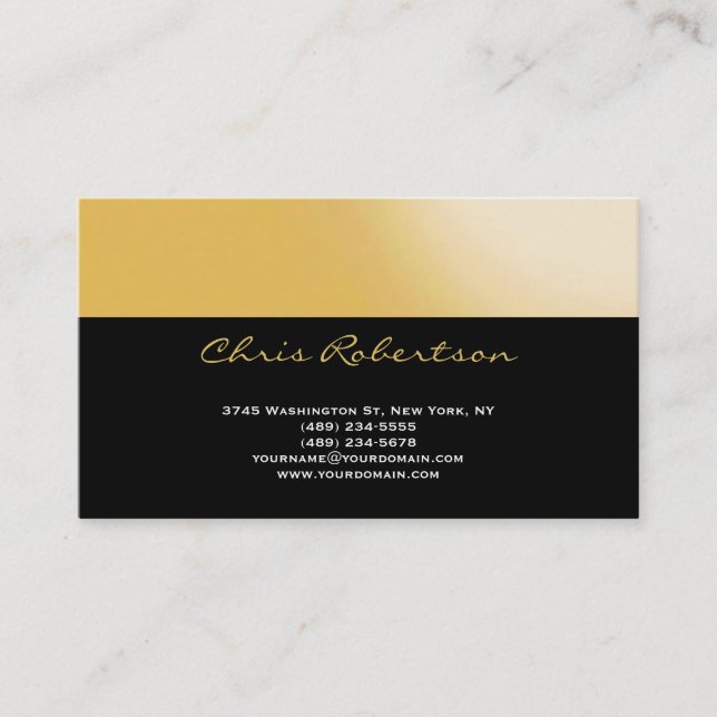 Tarjeta De Visita Black Yellow Modern Simple Plain Business Card (Anverso)