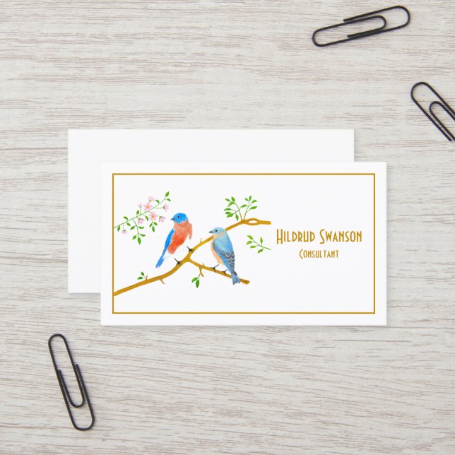 Tarjeta de visita blanca Bluebirds (Anverso/Reverso In Situ)