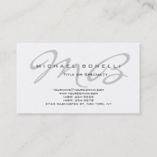 Tarjeta de visita blanca de monograma gris moderno