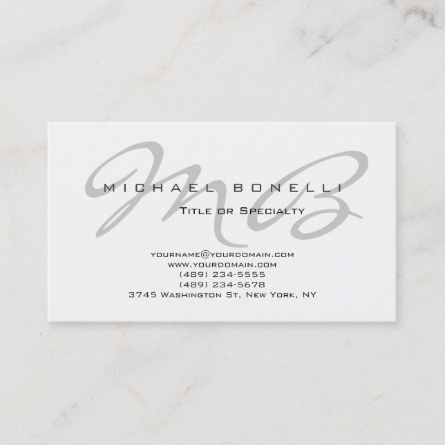 Tarjeta de visita blanca de monograma gris moderno (Anverso)