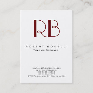 Tarjeta de visita blanca de monograma rojo moderno