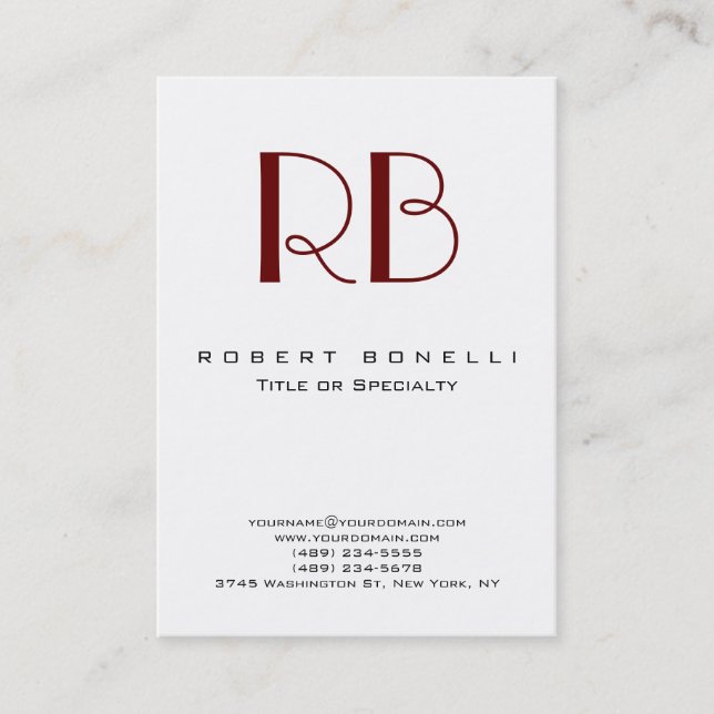 Tarjeta de visita blanca de monograma rojo moderno (Anverso)